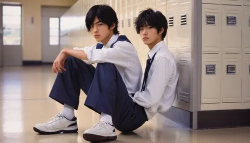 Takumi Fujiwara, high school student, male, 17yo, messy black hair, sharp eyes, athletic build, casual wear, white uniform shirt, dark blue trousers, brown leather shoes, silver watch, relaxed posture