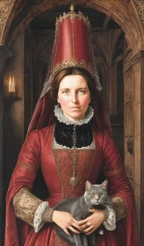 cat sparrow,woman holding pie,portrait of a woman,cat european,gothic portrait,portrait of a girl,cat portrait,woman holding a smartphone,female portrait,the hat of the woman,portrait of christi,elizabeth nesbit,red whiskered bulbull,cat image,tudor,girl in a historic way,lilian gish - female,romantic portrait,napoleon cat,veterinarian,Digital Art,Comic