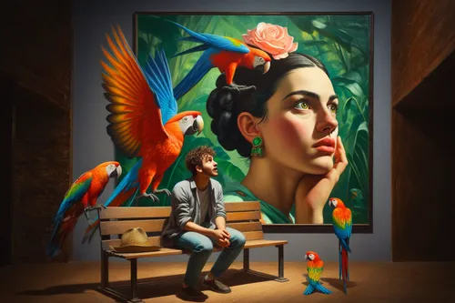 background,toucans,quetzal,macaws,scarlet macaw,social,perched toucan,parrot,image manipulation,macaws of south america,surrealism,parrot couple,the annunciation,photomanipulation,photo manipulation,m