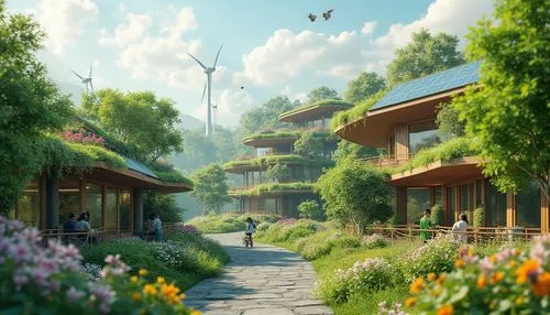 ecovillages,aurora village,ecovillage,sylvania,alpine village,ecotopia,idyllic,mountain village,knight village,ghibli,mountain settlement,ecoterra,streamwood,uzak,green valley,home landscape,roof landscape,countryside,butka,studio ghibli,Photography,General,Realistic