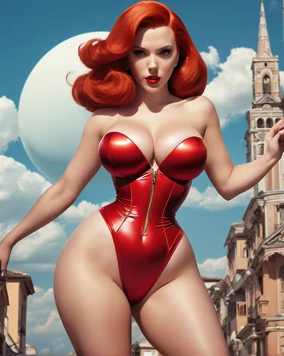 A mysterious old anime with supernatural powers and ancient prophecies, small waist, wide hips, bis thigh gap space, Scarlett Johansson as Jessica Rabbit, super enormous puff inflated mega huge humong