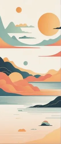 boat landscape,waterscape,coast sunset,river landscape,futuristic landscape,water scape,dune landscape,mountain sunrise,palette,mountainlake,an island far away landscape,mountains,sea landscape,landscapes,desert landscape,abstract retro,coastal landscape,evening lake,estuary,panoramical,Illustration,Vector,Vector 15