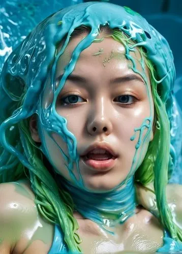 blauer schleim,bjork,water nymph,slime,wet,under the water,wasabi,merfolk,under water,green mermaid scale,mermaid,green skin,under sea,aquatic,underwater background,in water,three-lobed slime,water cr