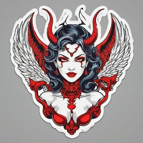 demoness,aradia,demona,baroness,seraphim,deathbird,garuda,decal,darna,sticker,lilith,bedevil,erinyes,winged heart,clipart sticker,satana,zodiac sign gemini,red heart medallion,queen of hearts,chicana,Unique,Design,Sticker