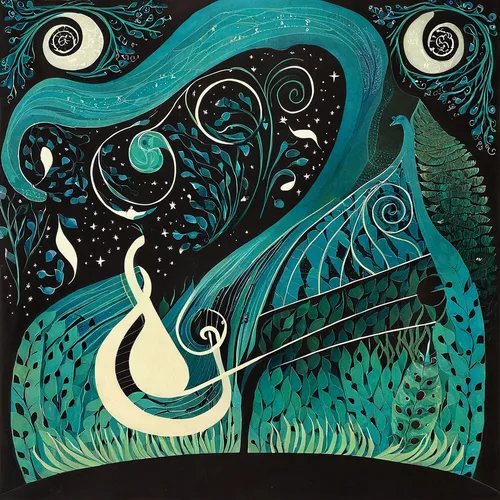 synthetic music,celtic harp,mermaid vectors,cuthulu,green mermaid scale,mermaid background,constellation swan,deep sea nautilus,nautilus,peacock,the zodiac sign pisces,aquarius,whirlpool pattern,art n