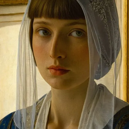 portrait of a girl,girl with cloth,girl with a pearl earring,girl in cloth,portrait of a woman,girl with bread-and-butter,young woman,mystical portrait of a girl,portrait of christi,the angel with the veronica veil,bouguereau,girl portrait,bonnet,woman portrait,beautiful bonnet,the magdalene,the girl's face,girl wearing hat,woman's face,girl at the computer,Art,Classical Oil Painting,Classical Oil Painting 07