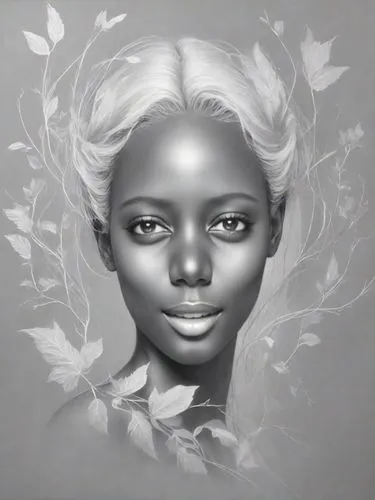 linden blossom,fantasy portrait,african woman,graphite,sculpt,digital painting,african american woman,dryad,portrait background,rose png,digital art,lotus art drawing,black woman,ebony,custom portrait,black skin,nigeria woman,magnolia,flora,rose flower illustration