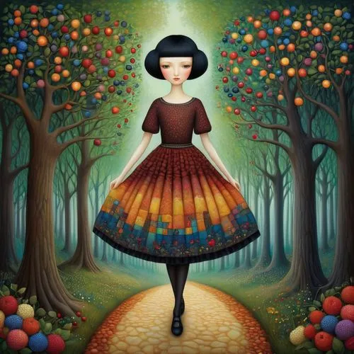 girl with tree,ballerina in the woods,fairy tale character,fairie,gretel,wonderland,painter doll,rosa 'the fairy,apple tree,little girl fairy,a girl in a dress,storybook character,little girl with balloons,rosa ' the fairy,fairy forest,dollmaker,candyland,fairyland,tumbling doll,girl in a long,Illustration,Realistic Fantasy,Realistic Fantasy 27
