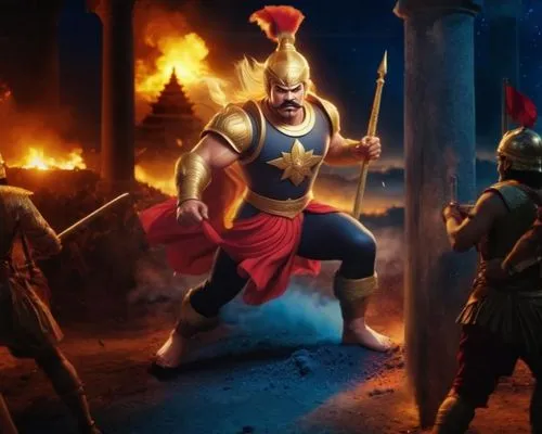 the atmosphere of civil war at night between ancient times between the terrible Mahabharata royal families,sparta,gladiators,he-man,cent,ramayana,gladiator,hercules,vikings,tutankhamun,the roman centu