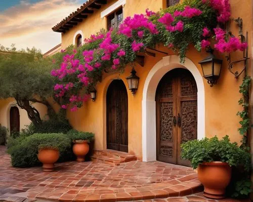 bougainvilleas,bougainvillea,provencal,bougainvilleans,exterior decoration,splendor of flowers,provence,cortile,provencal life,beautiful home,beautiful garden flowers,home landscape,tuscany,splendid colors,courtyards,patios,courtyard,flowering vines,traditional house,patio,Photography,Artistic Photography,Artistic Photography 13