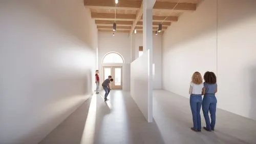 just add lighting.,two people looking into an unfinished room with arches,quadriennale,athens art school,boijmans,macba,serralves,triennale,biennale,pistoletto,art gallery,marfa,zwirner,konsthall,gall