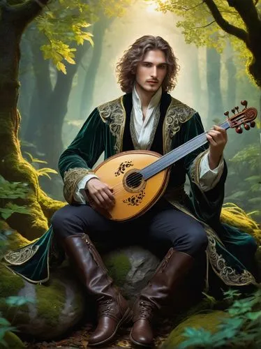 bard,dulcimer herb,art bard,classical guitar,cavaquinho,mandolin,folk music,mandolin mediator,bouzouki,banjo player,itinerant musician,celtic harp,dulcimer,musician,stringed instrument,hobbiton,hurdy gurdy,banjo uke,leonardo devinci,banjo guitar,Illustration,Retro,Retro 24