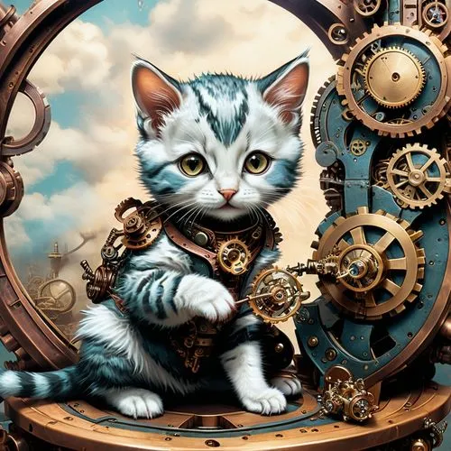 clockmaker,silver tabby,cat image,watchmaker,tea party cat,cat frame,Conceptual Art,Fantasy,Fantasy 25