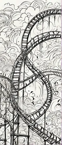 roller coaster,winding steps,coaster,winding,amusement park,tiger and turtle,looping,spiralling,scribble lines,cyclone,amusement ride,spirals,spiral,spiral notebook,winding staircase,whirlwind,corkscrew,mono-line line art,open spiral notebook,mosel loop,Illustration,Black and White,Black and White 05