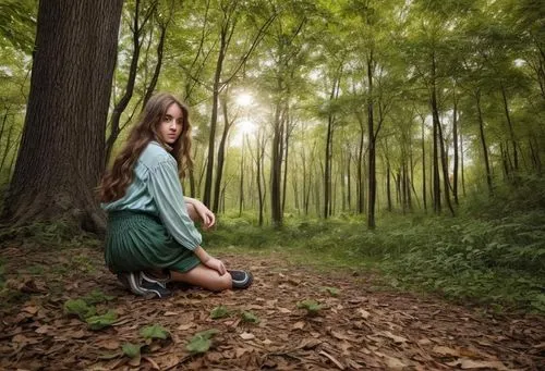 girl with tree,the girl next to the tree,mystical portrait of a girl,kokia,dryad,chestnut forest,Common,Common,Photography