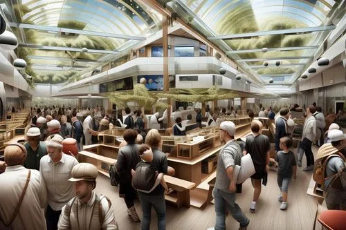 market introduction,principal market,the market,brewery,sky space concept,upper market,market hall,large market,factory hall,apple store,school design,hudson yards,3d rendering,shopping mall,multistoreyed,food court,eco-construction,marketplace,daylighting,futuristic art museum