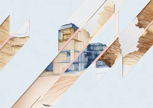 abstract po of blue buildings and paper on wall,clothespins,layer nougat,loftiness,deconstructivism,cantilevers,extrusions,dovetail,gehry,isometric,deconstructivist,constructs,city blocks,window frame