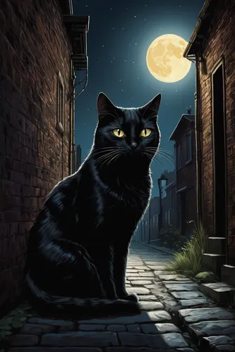 black cat,alley cat,halloween black cat,cat vector,night watch,feral cat,halloween cat,stray cat,night scene,street cat,the cat,night administrator,cat cartoon,night image,cat,nite owl,moonlit night,cheshire,cat image,dark art,Conceptual Art,Oil color,Oil Color 17