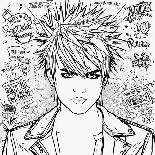 punk design,coloring page,punk,coloring pages kids,line-art,cd cover,coloring pages,mohawk hairstyle,angel line art,mono-line line art,streampunk,line art,comic style,mohawk,herbal rocker,rocker,fashion vector,valentine line art,chord,comic character,Illustration,Black and White,Black and White 04