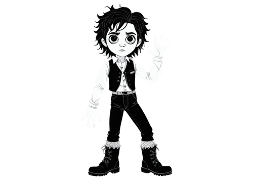 Cute Frankenstein, standing, childlike face, big round eyes, pale skin, greenish tint, messy black hair, white shirt, black vest, brown pants, large boots, toy-sized laboratory equipment, curious expr