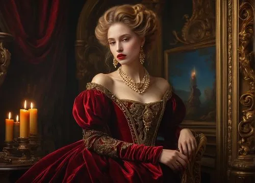 schikaneder,gothic portrait,lady in red,victorian lady,elegante,romantic portrait,elizaveta,habanera,yelizaveta,countess,herodias,noblewoman,inamorata,red gown,principessa,emperatriz,karenina,sibella,vampire lady,elizabeth i,Art,Classical Oil Painting,Classical Oil Painting 37