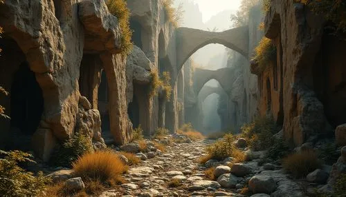 rivendell,narrows,fantasy landscape,al siq canyon,canyon,gorges of the danube,world digital painting,ravine,rock bridge,hollow way,stone bridge,the mystical path,canyons,bridge arch,hangman's bridge,hiking path,pathway,digital painting,gondolin,danube gorge,Photography,General,Realistic