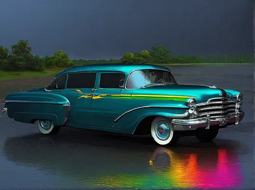 Capture the essence of a rainy day with Paint Tool Sai.,chevrolet bel air,1952 ford,1949 ford,1955 ford,chevrolet fleetline,desoto deluxe,buick super,mercury meteor,1957 chevrolet,ecto-1,cuba backgrou