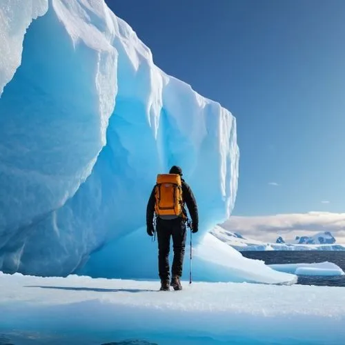 An explorer walking forward while exploring a glacier,deglaciation,antartica,glaciologist,antarctica,subglacial,iceburg,antarctic,ice wall,icesheets,antarctique,arctic antarctica,transantarctic,icefal