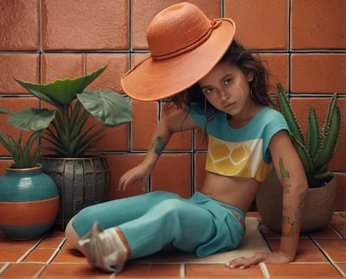 Modern Mexican Interior Design, Living Room, vibrant Mexican textiles, rustic terracotta tiles, lush indoor agave
,aterciopelados,tattoo girl,sombrero,girl wearing hat,cowgirl,mexicana,joanne,ixchel,m