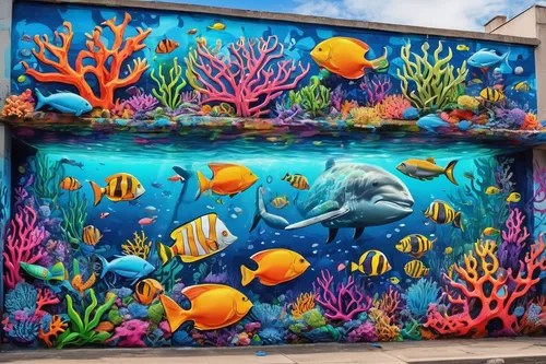 aquarium decor,aquarium,underwater playground,school of fish,marine tank,aquariums,aquarium inhabitants,coral reef,fish tank,under sea,under the sea,otaru aquarium,coral fish,acquarium,mural,reef tank,aquarium fish,marine fish,coral reef fish,sea-life,Conceptual Art,Graffiti Art,Graffiti Art 07