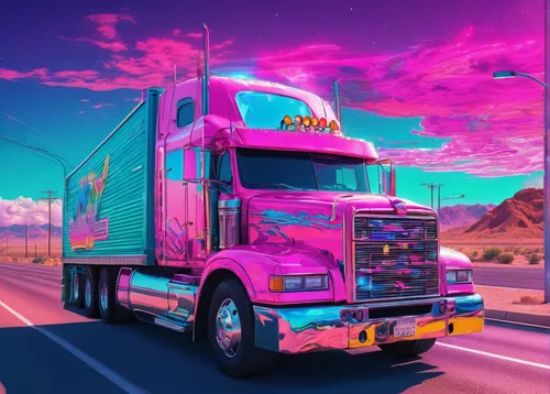 Write a humorous dialogue between a truck driver and a hitchhiker in Barstow.,truck stop,trucking,easter truck,cybertruck,truck,semi,trucker,day of the dead truck,18-wheeler,lorry,truck driver,big rig