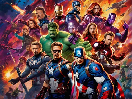 Design a vibrant Marvel movie poster featuring the Avengers in an epic battle against a dark and powerful villain.,assemble,avengers,the avengers,marvel,thanos infinity war,marvel comics,xmen,superher