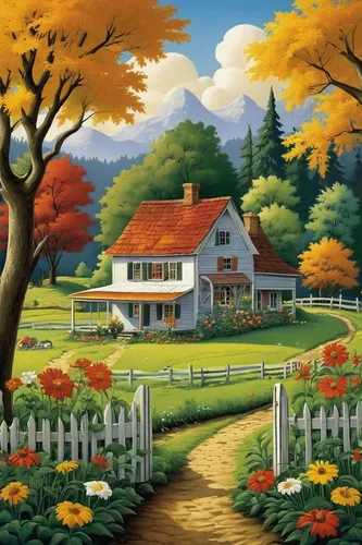 home landscape,autumn landscape,fall landscape,farm landscape,rural landscape,country cottage,autumn idyll,landscape background,autumn background,country house,autumn scenery,houses clipart,farm house,meadow landscape,cottage,farm background,vegetables landscape,summer cottage,nature landscape,home of apple,Illustration,Black and White,Black and White 22