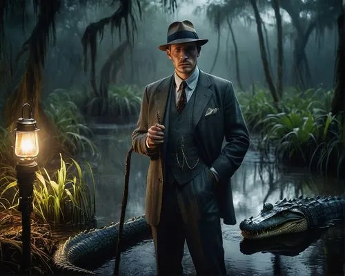 kolchak,alligator alley,gators,eldershaw,lovecraft,investigator,bayou,alligator,cryptozoologist,herpetologist,inspector,slender,riddler,alligators,aligator,missisipi aligator,swamp,real gavial,inspecteur,gator,Illustration,Paper based,Paper Based 13