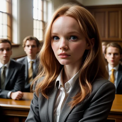 Tamzin Merchant 21-year-old, inquisitive expression (Nikon PC 35mm f2.8),private school,the girl's face,school uniform,the stake,marble collegiate,class room,students,pupils,state school,barrister,hit