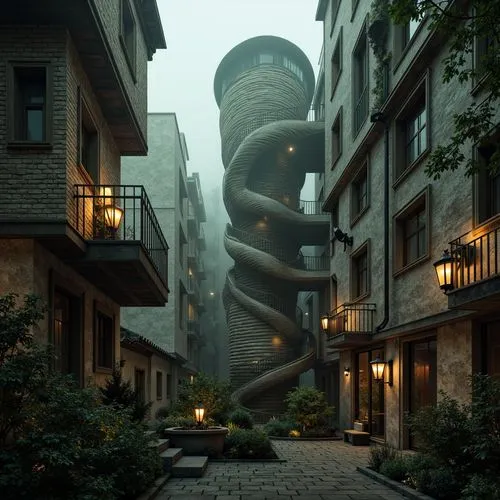 helix,houston texas apartment complex,3d render,apartment complex,nyarlathotep,colossi,3d rendered,wurm,apartment block,lovecraftian,3d fantasy,microdistrict,apartment building,ecotopia,3d rendering,kaijuka,futuristic architecture,noorderleech,syberia,fantasy city