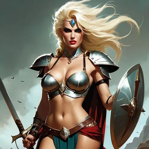 female warrior,thundra,thorhild,warrior woman,sandahl,krietor,brunhild,magik,amazona,gunhild,fantasy woman,hippolyta,wonderwoman,yavana,gunnhild,unarmoured,thunderer,sisoulith,strong woman,rafaela,Conceptual Art,Fantasy,Fantasy 06