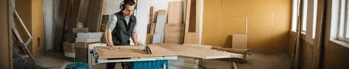 a man working on framing a wall in an empty room,renos,electrical installation,renovators,cabinetmaking,plasterer,tradesman