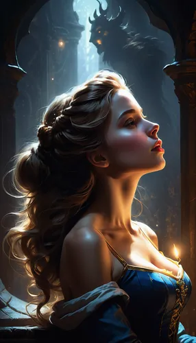 fantasy portrait,fantasy art,mystical portrait of a girl,blue enchantress,fantasy picture,cinderella,romantic portrait,sorceress,fantasy woman,queen of the night,lady of the night,world digital painting,light of night,fantasia,vampire woman,vampire lady,the enchantress,game illustration,cg artwork,rapunzel,Conceptual Art,Fantasy,Fantasy 11