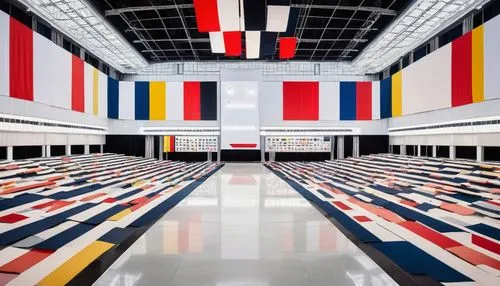 Convention center, Tokyo, Japan, evening, indoor, grand hall, high ceiling, chandeliers, flags of various countries, stage with microphone, rows of seats, business attire, suits, ties, blazers, formal