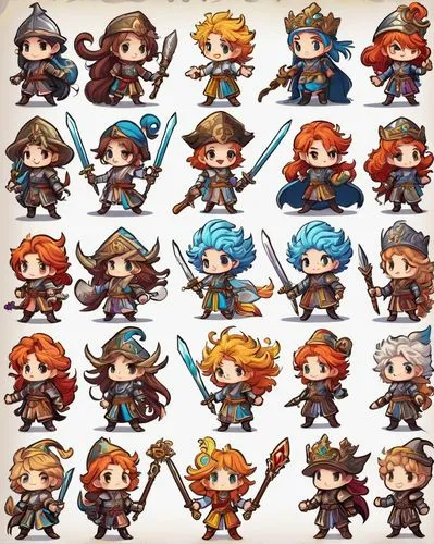 chibi children,chibi kids,fairy tale icons,bird robins,crown icons,chibi,pirates,lancers,shipping icons,collected game assets,pirate treasure,icon collection,dwarves,sea scouts,gentleman icons,avatars,fairytale characters,icon set,anchors,types of fishing,Conceptual Art,Fantasy,Fantasy 27