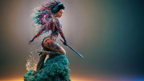 fire dancer,firedancer,fairy peacock,neon body painting,poseidon,color feathers,merfolk,3d figure,shaman,peacock,photo manipulation,bodypainting,photomanipulation,mermaid,fire artist,mermaid background,woman sculpture,fractalius,3d fantasy,merman