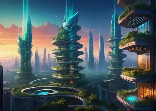 futuristic landscape,arcology,ecotopia,citadels,terraformed,wildstar,fantasy city,homeworlds,futuristic architecture,coruscant,skylands,cybertown,homeworld,skyreach,cybercity,skyscraper town,areopolis,megapolis,skyterra,ancient city,Conceptual Art,Fantasy,Fantasy 21