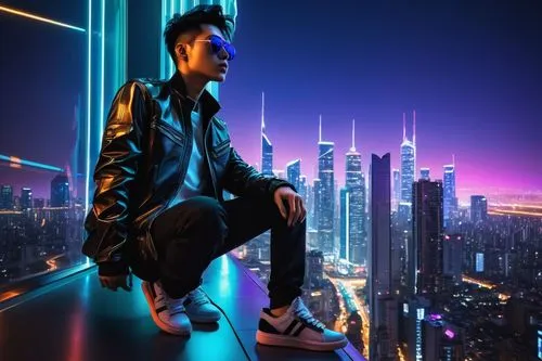 cyberpunk,futurist,above the city,digitalism,futurepop,kaidan,futuristic,skycraper,city lights,cybercity,skywalking,skydeck,synth,futuregen,neuromancer,high-wire artist,atop,afrofuturism,sky city,atrak,Illustration,Japanese style,Japanese Style 11