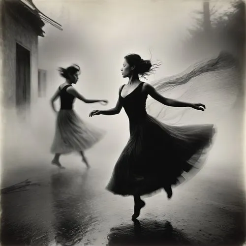 wet plate photograph, dancing in heavy fog, motion blur,
,danse macabre,dancers,dance of death,ballroom dance silhouette,girl walking away,dance,folk-dance,dance silhouette,square dance,latin dance,wo