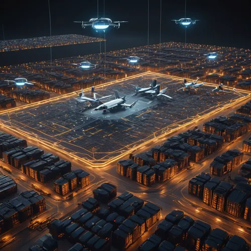 logistics drone,cargo port,transport hub,container terminal,solar cell base,fleet and transportation,industrial area,smart city,cargo containers,rows of planes,electrical grid,floating production storage and offloading,airspace,airfield,northrop grumman,airbase,industrial security,urban development,inland port,ship yard,Photography,General,Sci-Fi