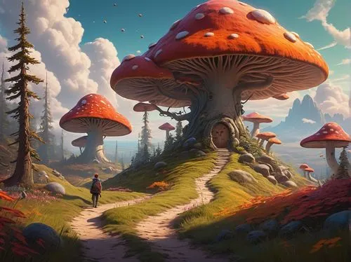 mushroom landscape,mushroom island,toadstools,mushrooms,toadstool,forest mushroom,forest mushrooms,tree mushroom,umbrella mushrooms,club mushroom,brown mushrooms,fantasy landscape,mushroom type,champignon mushroom,fungi,mushroom,agaric,mushrooming,cloud mushroom,cartoon forest,Art,Classical Oil Painting,Classical Oil Painting 12