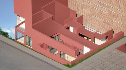 3d rendering,red bricks,cubic house,block balcony,isometric,school design,apartment building,orthographic,lattice windows,red brick,brickwork,building honeycomb,modern architecture,facade panels,multi-storey,brick block,gradient mesh,multi-story structure,arq,apartment block,Photography,General,Realistic