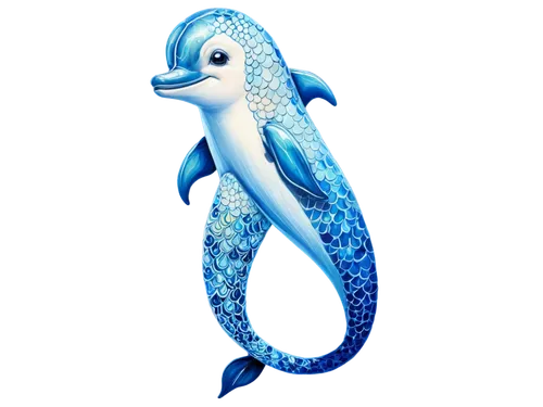 Anthropomorphic dolphin, zentangle pattern body, shiny scales, dorsal fin, blowhole, smiling face, big eyes, white belly, sleek muscles, swimming pose, aquatic material, iridescent texture, underwater