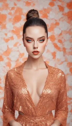 gold-pink earthy colors,coppery,fashiontv,sequinned,sequin,sequined,Photography,Realistic